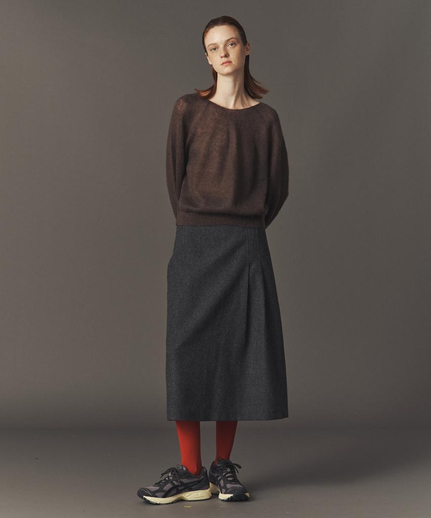 Awi Wool Blend Tucked Skirt_D Navy_Charcoal