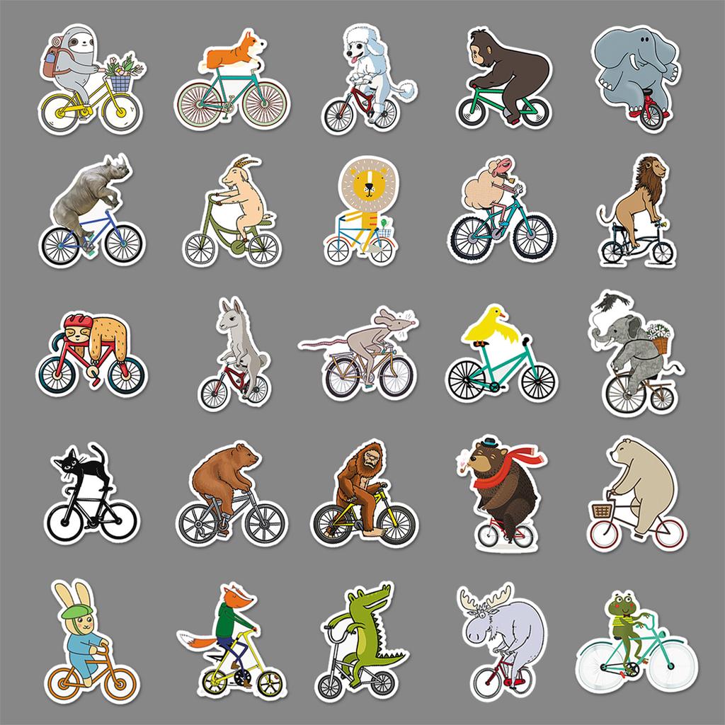 50 Pictures of Animal Bicycle Doodle Personality Cartoon Children's DIY Mobile Phone Case Suitcase Stickers Waterproof