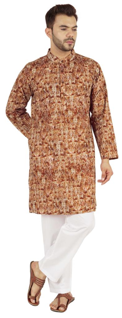 Atasi Indian Designer Kurta for Men Printed Long Sleeves Summer Ethnic Long