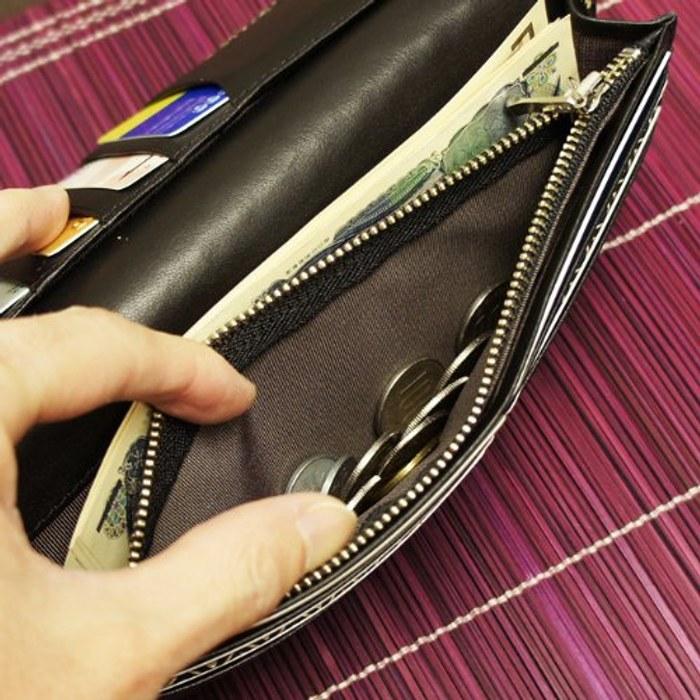 [Koto Inden] Japanese Leather Wallet Men's Long Wallet Thin Hyotan Unisex Inden Lacquer Traditional Japanese Pattern (Black)