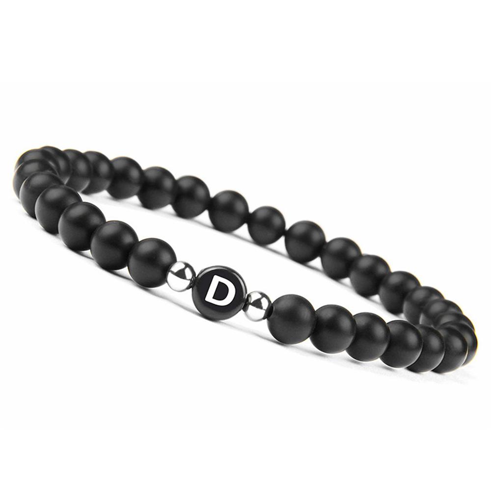6mm 26 Písmen Náramek Unisex Černý Matný Kámen Korálkový Náramek Ručně Vyráběný DIY Náramek pro Ženy Muže Páry Dárky k Přátelství