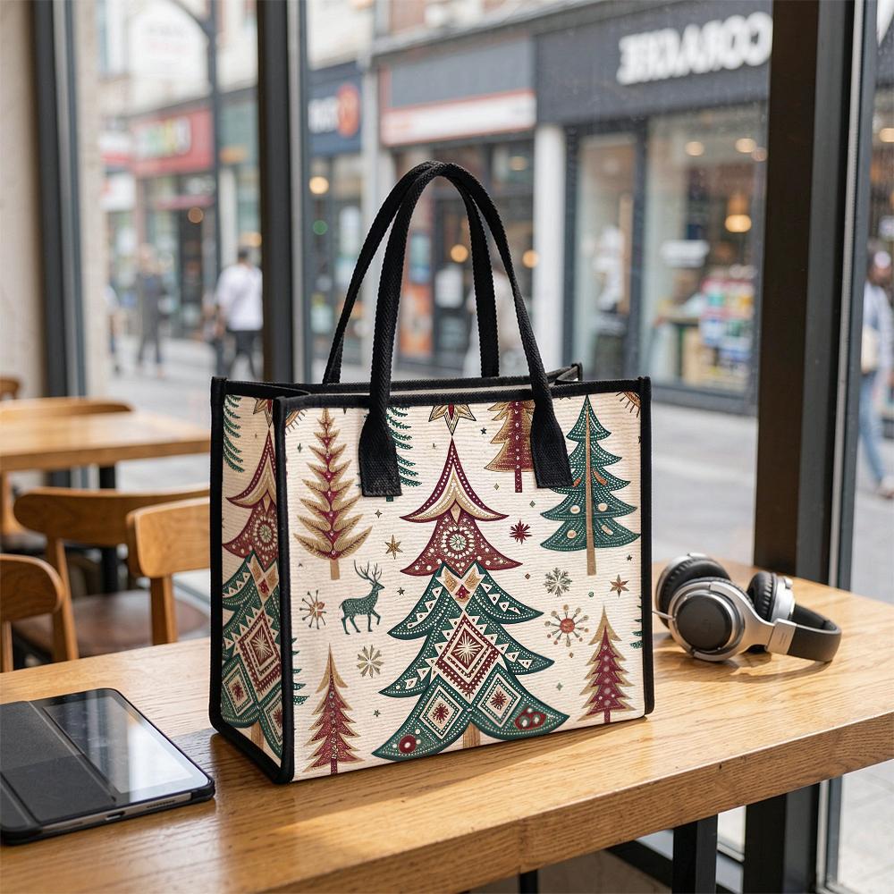 Christmas Tree Print Large Tote Bag Fashion Casual Large Capacity Shoulder Handbag for Daily Use