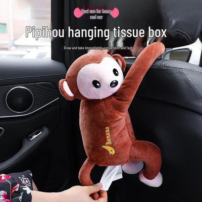 Dispenser di fazzoletti per auto Scimmietta Pippy – Carino porta fazzoletti da sedile posteriore a forma di cartone animato da appendere per bagni.