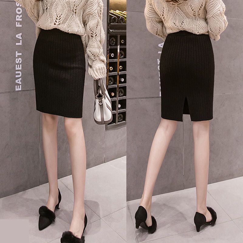 Large Size High Waist Hip Hugging Knitted Half Skirt Yarn Versatile Skirt