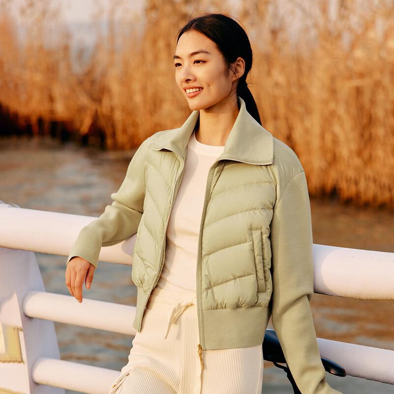 Aolaiyi Women's Cropped Knitted Spliced Thin Down Jacket