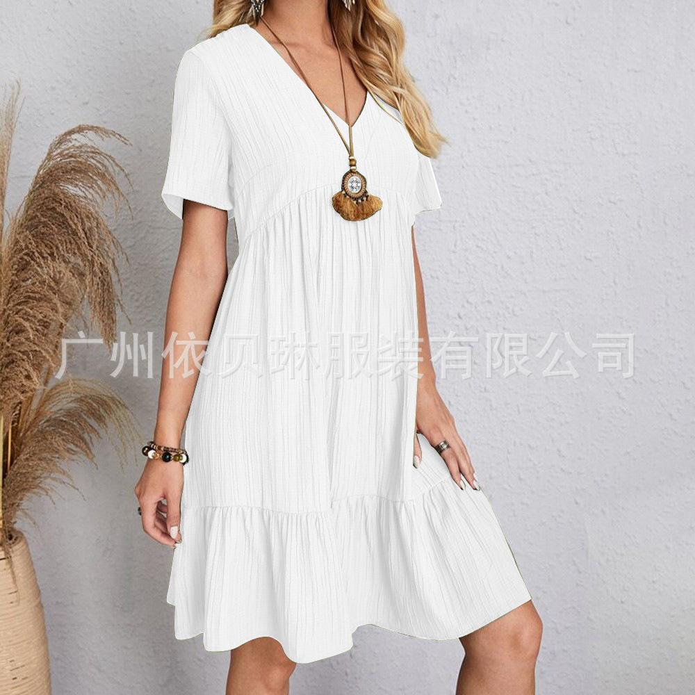 Vestido Feminino de Verão Solto Casual Manga Curta Cintura Elegante