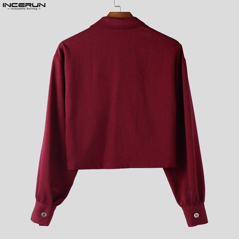 INCERUN Women Men Long Sleeve Cropped Tops and Irregular Skirts Sets Outfits