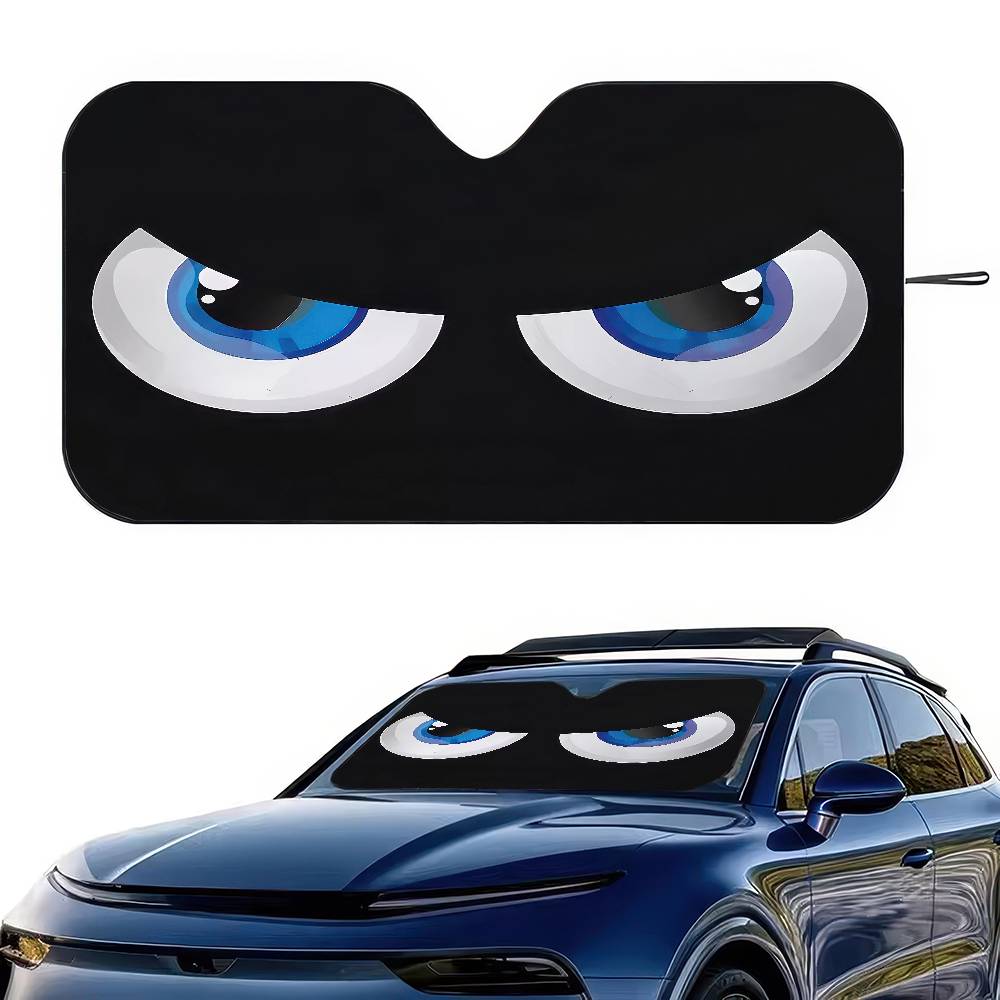 Car Cartoon Devil Eye Demon Smiling Face Car Sun Shade Windshield Shocked Car Front Window Sunshades Cover Keep Vehicle Cool UVWindshield Sunshades 1
