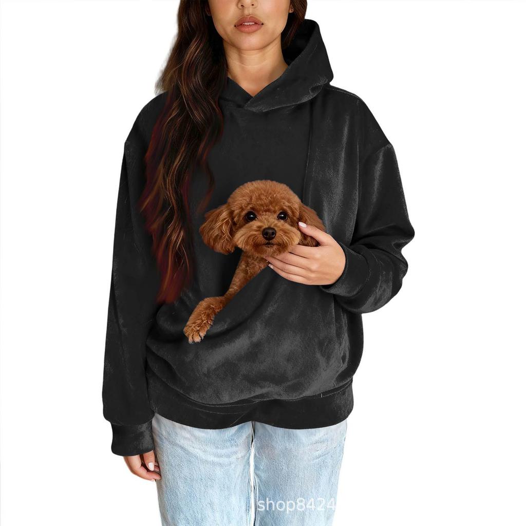 Unisex Fashion Casual Solid Color Long Sleeve Hooded Sweatshirt with Pet Pocket