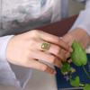 Adjustable Square Geometric Ring Women Men Copper Plated Gold With Jadeite White Jade Minimalist Vintage Style