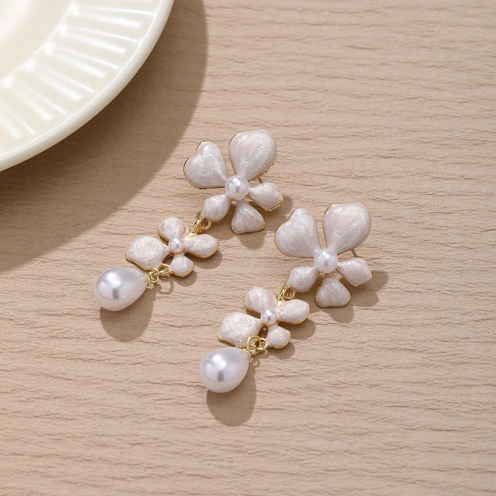 Французские Ретро Серьги с Кисточками и Цветами с Масляными Каплями Женственность Легкая Роскошь Высококачественные Серьги Изысканные Длинные Жемчужные Серьги