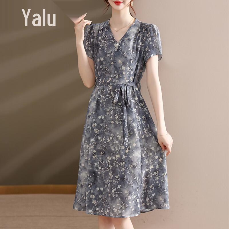 Yalu Elegant Floral V-Neck Midi Dress 3XL