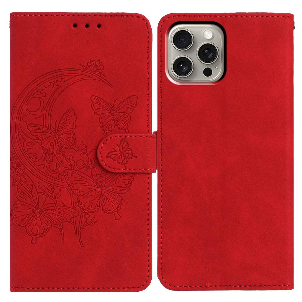 For iPhone 15 Pro Max Case Butterfly Flower Imprinted PU Leather Wallet Stand Phone Cover