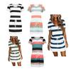 Women's Summer Dress Striped V-neck Short Sleeve T-Shirt Dress Casual Tie Wasit Mini Dress with Pockets