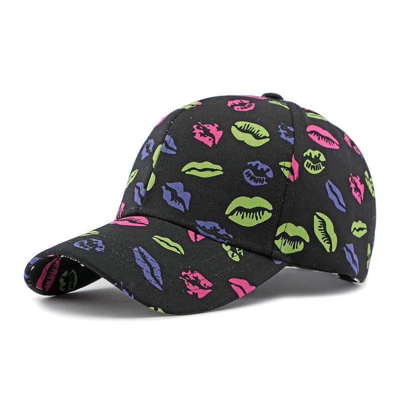 Women s Printed Lip Print Baseball Cap Hard Top Cap Outdoor Sun Protection Hat