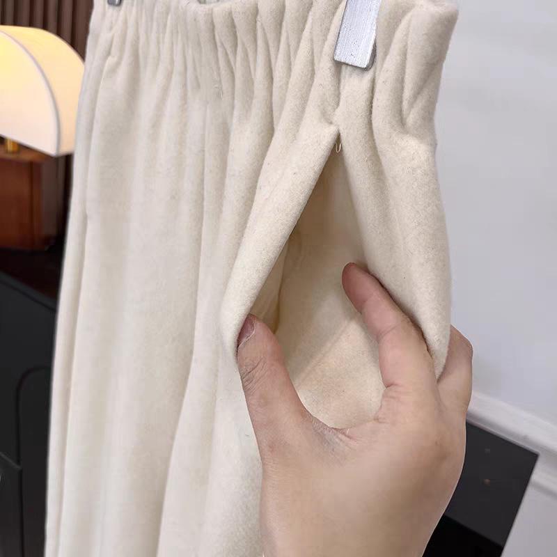 Machu Pants: Women's Thickened Brushed Wool Casual Harem Pants, Nine-Point Petite Winter Trousers