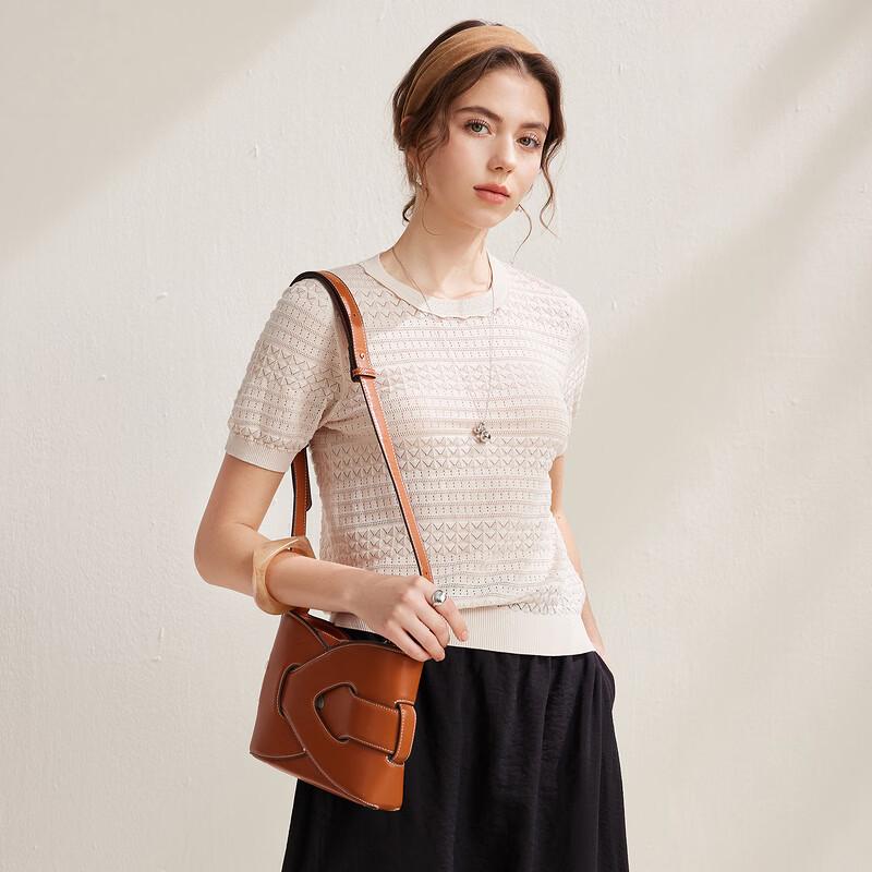 Women's Mulberry Silk Blend Fashion Knit Short Sleeve T-Shirt