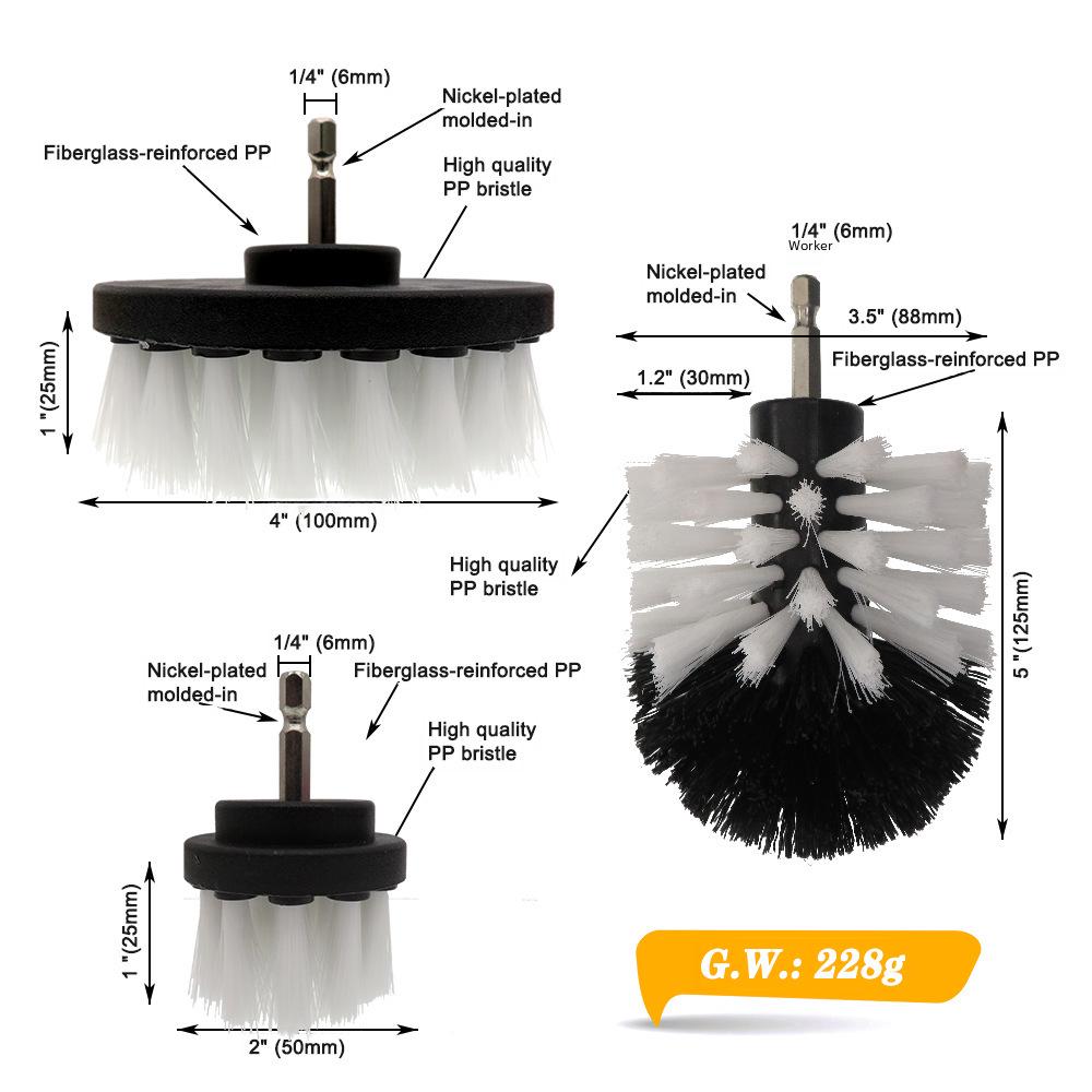 Bürstenset für elektrische Bohrmaschinen: 3-teiliges Set (2", 3.5", 4") für Autoreinigung und Detaillierung.