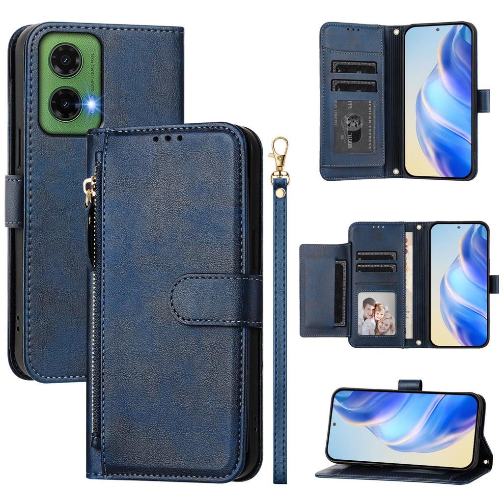 For Motorola Moto G35 5G Etui Glidelåslomme Flere Kortlommer Telefondeksel i Skinn
