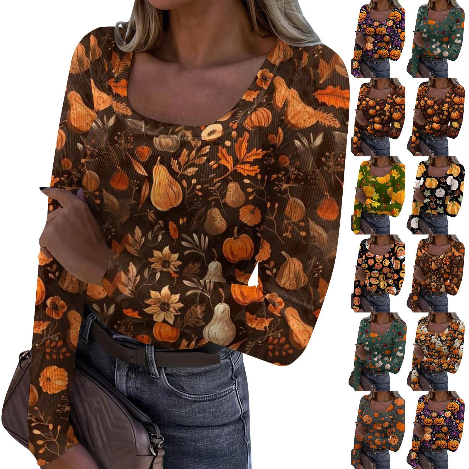 

Женская мода Slim Bottom Casual Длинный рукав Printed Pullover U Neck Top