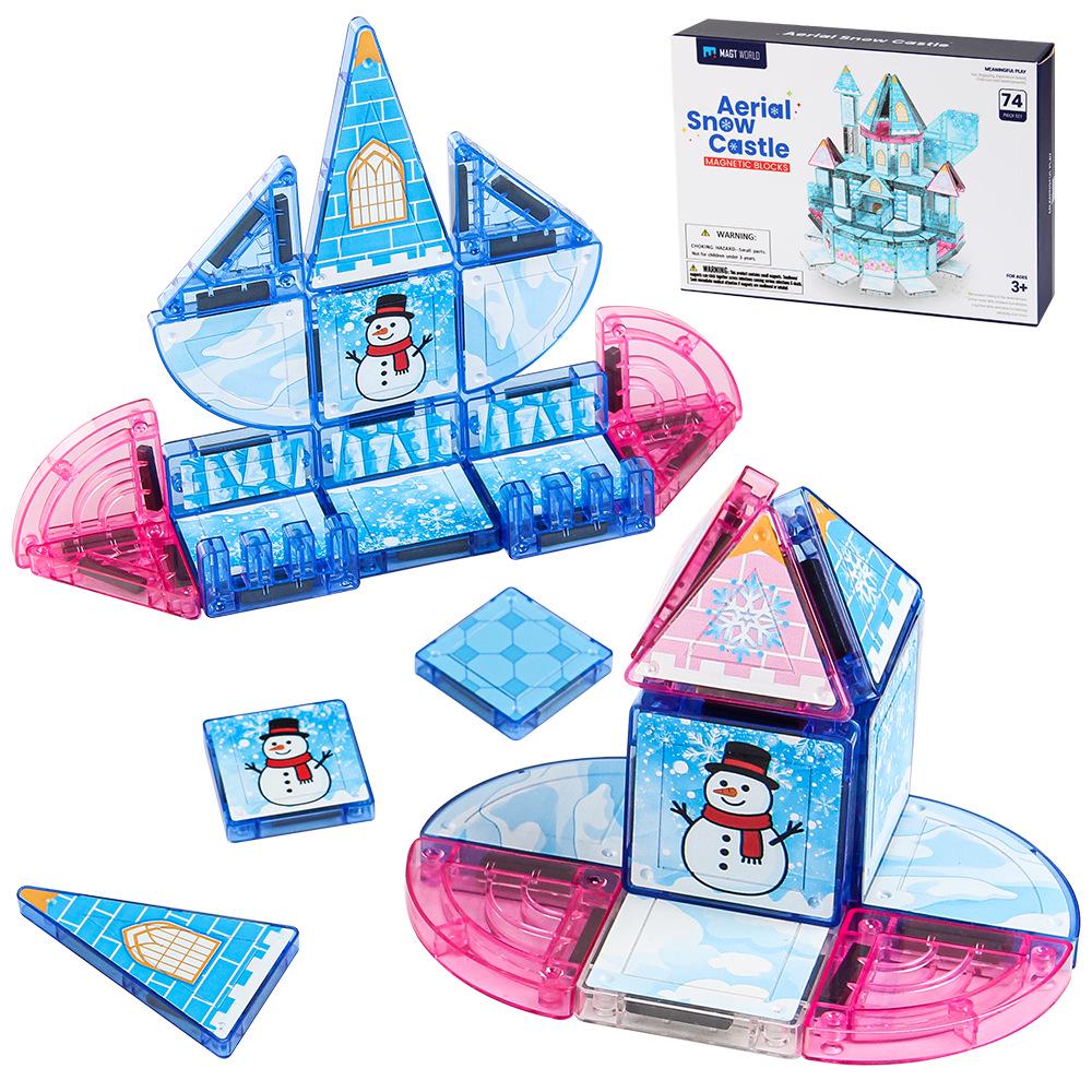 DIY Children's Magnetic Ice & Snow Princess Castle Building Blocks - Parent-Child Interactive Geometric Tiles