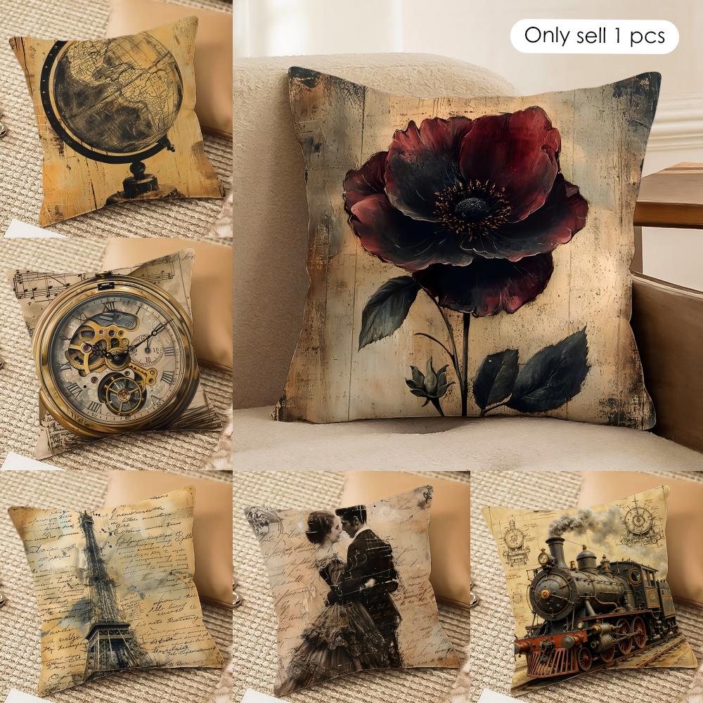 Retro Literature Art Cushion Cover Silky Short Plush Invisible Zipper Dustproof Sofa Pillow Case For Home Decor