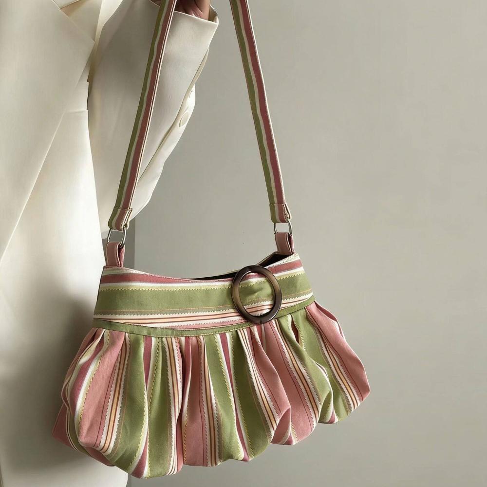 2026 New Women Sweet Y2k Simple Handbags Luxury Design Striped Leopard Shoulder Bags Contrast Color Fashion Vintage Underarm Bag