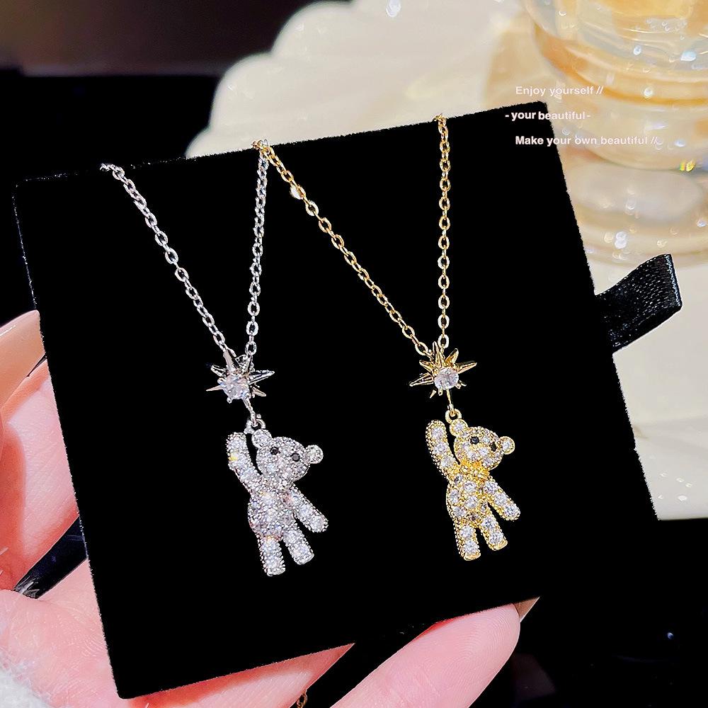 

Cute Teddy Bear Titanium Steel Necklace - Light Luxury Pendant Choker for Women