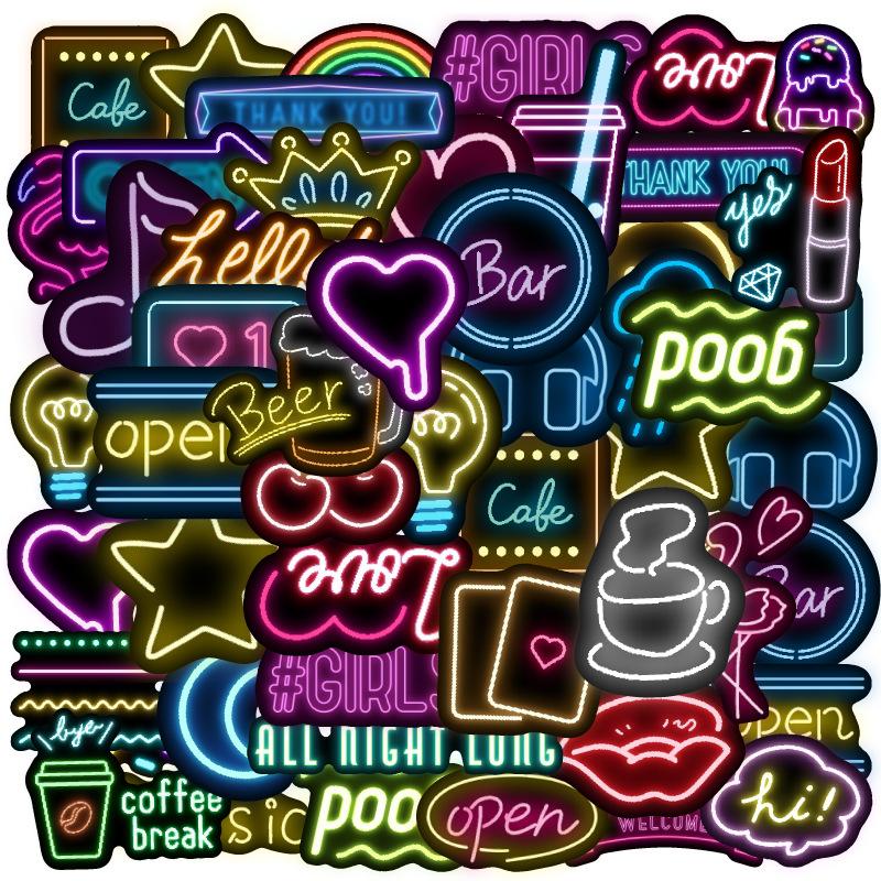10 30 50Pcs Neon Lights Stickers For Suitcase Skateboard Laptop Luggage Phone Car Styling Diy Decal Pegatinas