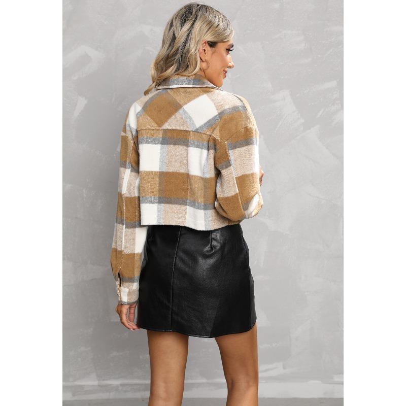 YYFS Women's Fashion Casual Plaid Print Autumn Winter Long Sleeve POLO Neck Jackets & Coats