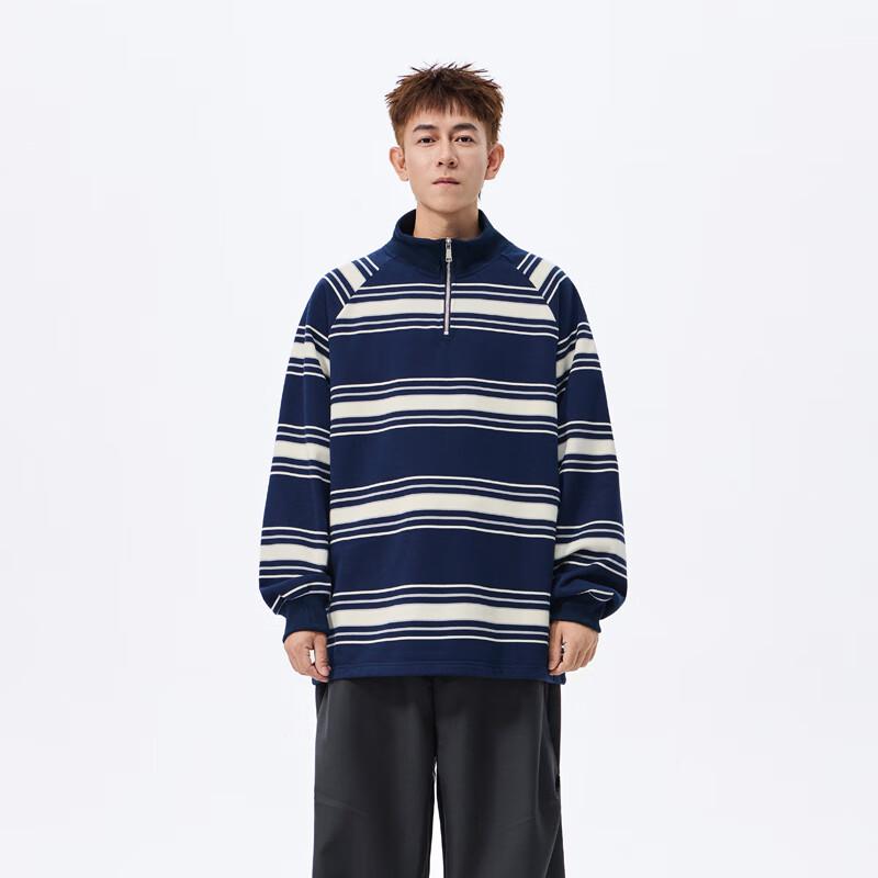 

TOM ADAM Striped Half-Zip Mock Neck Sweater M