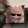 Yae Miko Cute Genshin Impact Cushion Cover Natural Linen Organic Fabric DoubleSided Printing Sofa Home Decor Gift Pillow Case