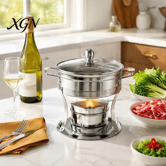 Small Buffet Warmer Chafers And Warmers Set with Glass Lid, Round Stainless Steel Compact Vacuum Insulated Meal Box Thermal Serving Bowl, Catering