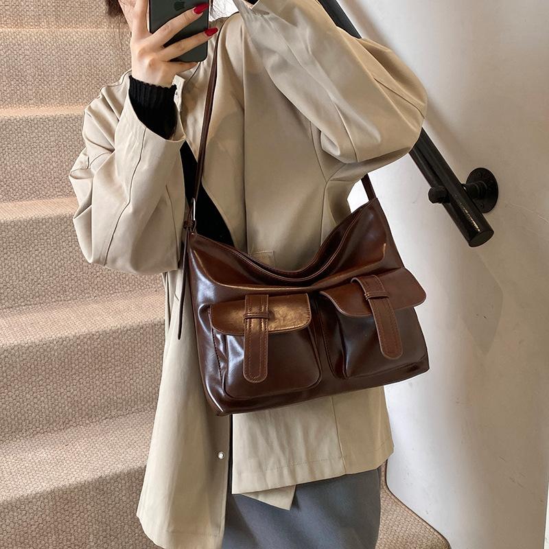 

Сумка премиум-класса большой вместимости Женская повседневная сумка-мессенджер Ретро стиль Майяр Сумка через плечо Сумка-тоут темно-коричневого