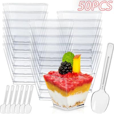 1-100PCS 40/20oz Mini Square Clear Plastic Dessert Cups Party with Small Plastic Dessert Cups Great for Desserts,pudding,mousse