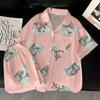 Cartoon Cartoon Little Pink Rabbit Summer Short-Sleeved Ice Silk Satin Pajamas Women'S Sweet Wind Loungewear Set