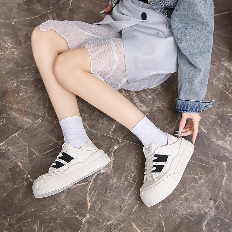 New 5cm Synthetic Women's Stable High Platform Thick Sole Sneakers Fashionable Spring and Autumn Vulcanized Lace Up Shoes