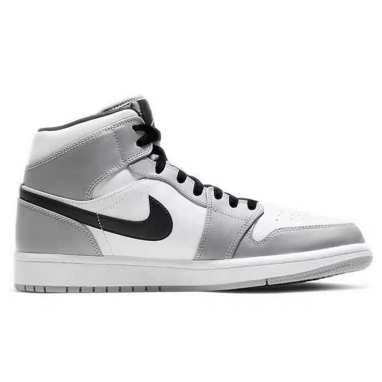 Jordan Air Jordan 1 Cushioning Slip Resistant Mid top Vintage Basketball Shoes Men's Gray White 554724-092(Team366-)