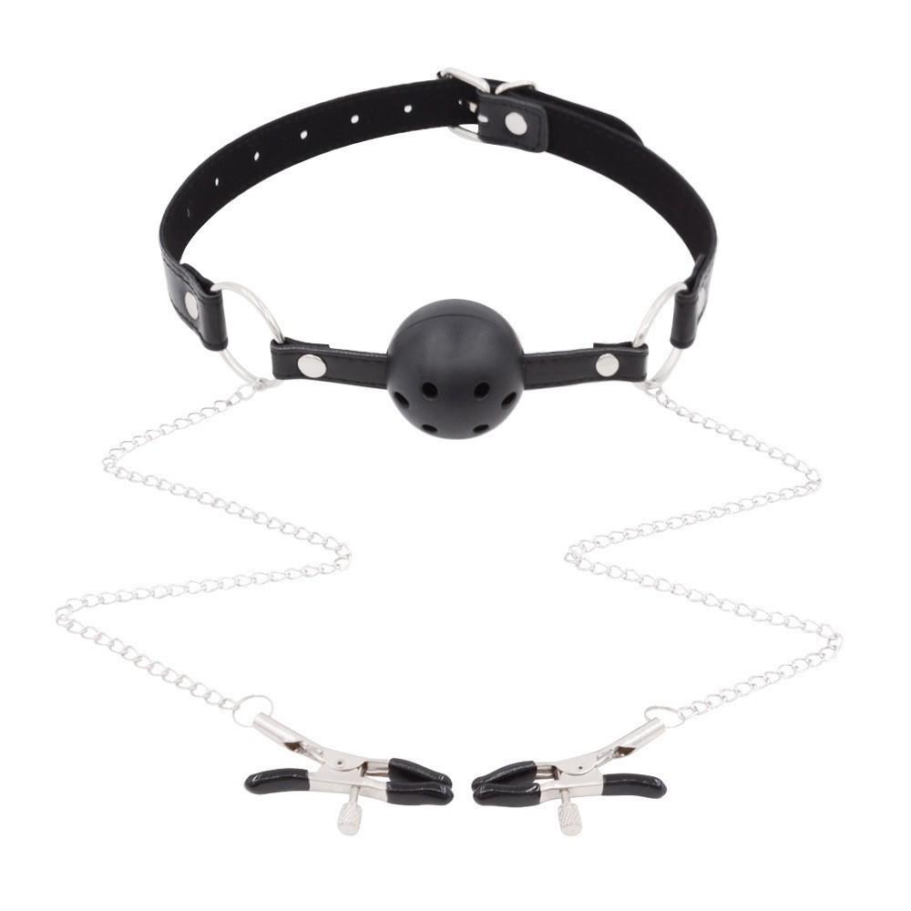 Erotic Nipple Clamp & Ball Gag Set - Couples SM Restraint Kit
