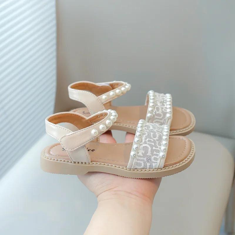 Summer Cute Bead Decoration Comfortable Open Toe Princess Sandals Fashionable Breathable Embroidered Children's Casual Sandals