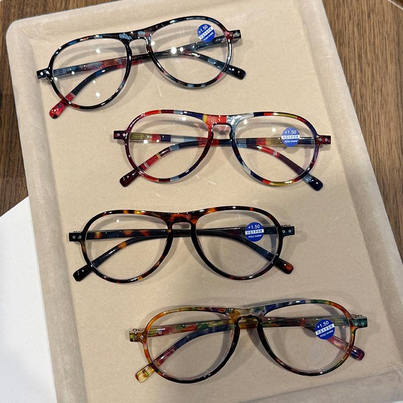 Women's INS Style Toad-Shaped Presbyopia Glasses Colorful Printed Spring-Arm Anti-blue Light Reading Glasses Diopter To +4.0