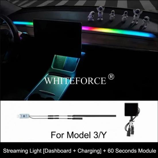 For Tesla Model 3/Y 2017-2023 Streaming Ambient Light Dashboard Flow Light Remote/APP Control USB Ambient Strip Lamp Decoration