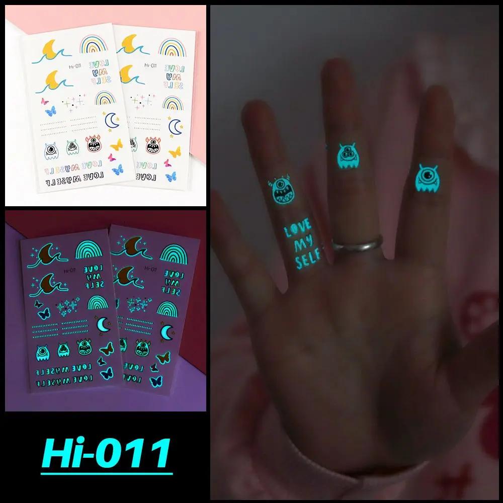 1Sheet Fashion Waterproof Blue Luminous Tattoo Sticker Star Feather Tattoo Sticker Body Art Removable Temporary Tattoos