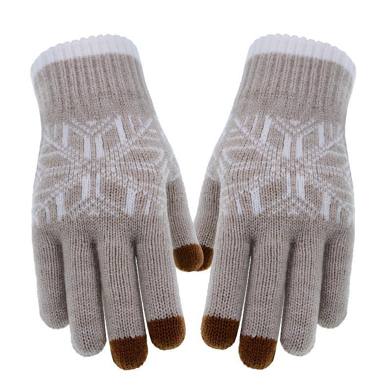 Winter Snowflake Fingerless Touchscreen Gloves Knitted Warm Outdoor Riding