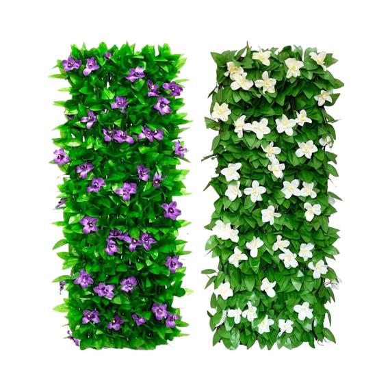 Expandable Artificial Flower Privacy Fence UV Resistant Fake Floral Ivy Screen Wall Panels Indoor Outdoor Garden Faux Greenery Backdrop Decoration