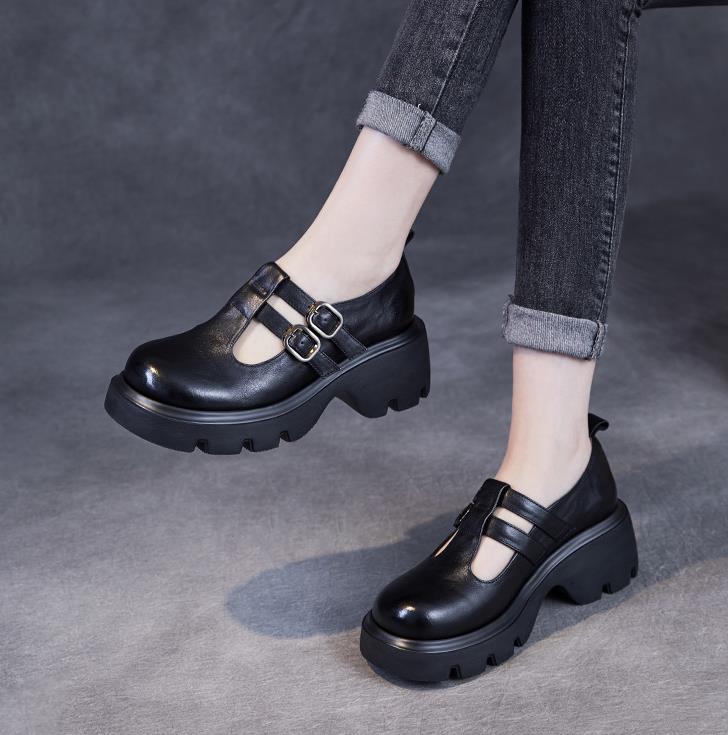 Fashion 6CM Fashion Women Slip On Pumps Wide Head Thick High Heel Chunky Platform Loafers Women Shallow Casual Mary Jane shoes Black