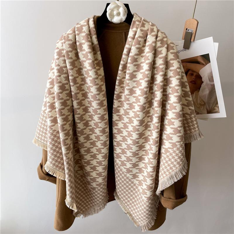 Thousand Birds Plaid Scarf Winter Warm Thickened Shawl x125m Square Scarf Imitation Cashmere Scarf New