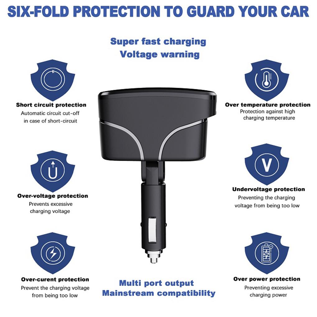 ABS Automatic Shut-off USB Car For Safe And Efficient Charging 4x Faster Portable Cigarette Lighter