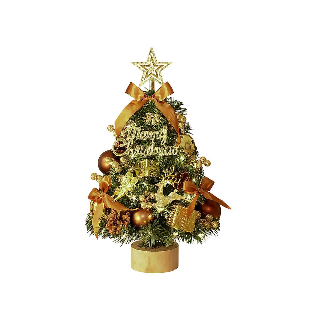 Desktop Christmas Tree, 18'' Table Top Christmas Tree With Wooden Base, Prelit Christmas Tree With Decorations For Indoor