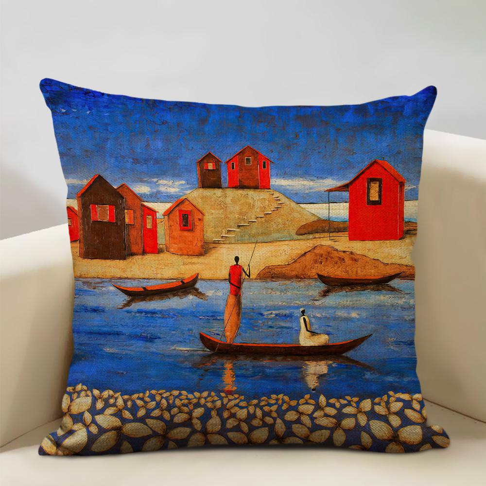 Portrait Oil Painting Cushion Cover African National Style Living Room Sofa Art Decoration Pillow Bedding 45x45cm Cover Pillows